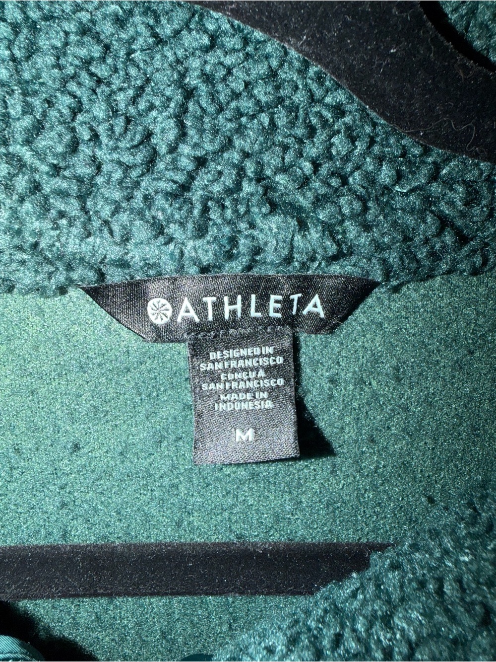 Athleta Cozy Sherpa Fleece Quarter Zip Pullover Green Size Medium - Picture 3 of 3